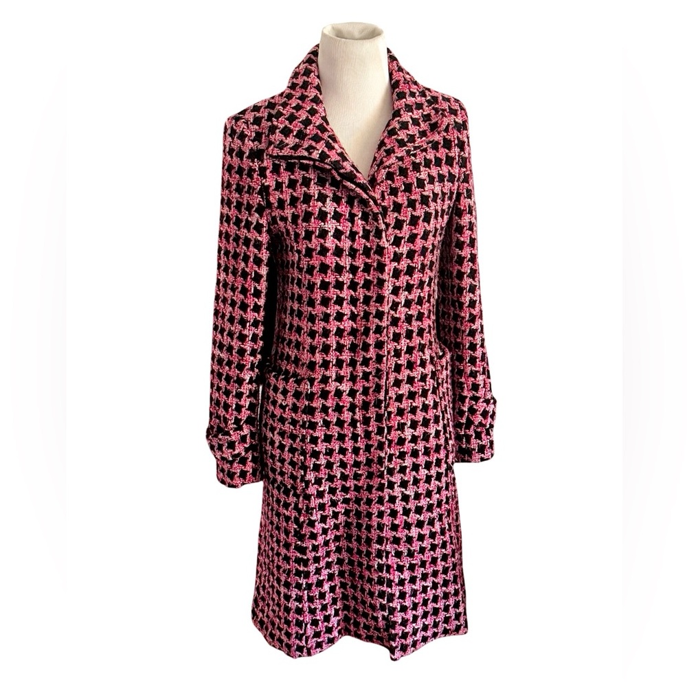 Marciano Coat Pink Black Wool Blend Tweed Fits Women’s XS Jacket Overcoat
